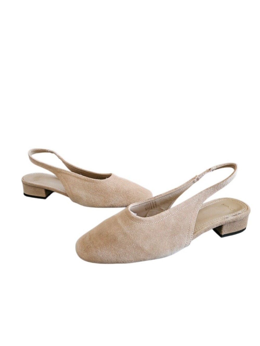 Mango Women's Tan Suede Slingback Heeled Shoes Size 38